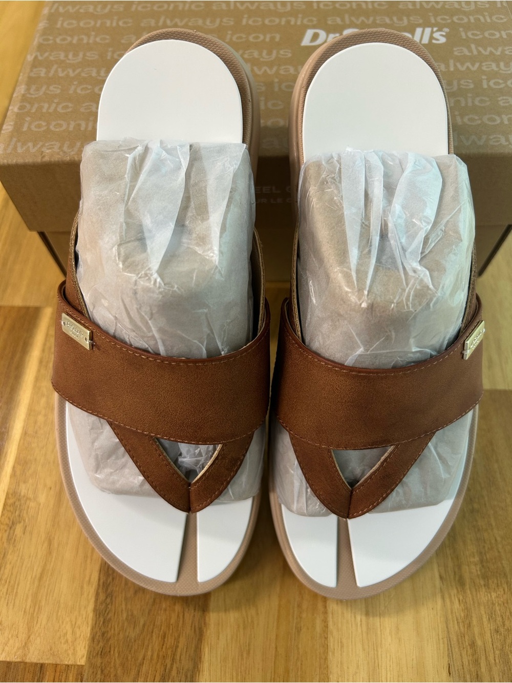 Dr. Scholl's Brown Leather-Look Thong Sandals